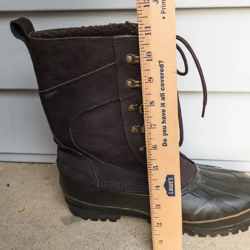 Lands' End Duck Boots Mens 8D Brown Suede Insulated Snow Winter Rubber Suede